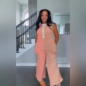 Striped Sleeveless Jumpsuit in Orange & Red